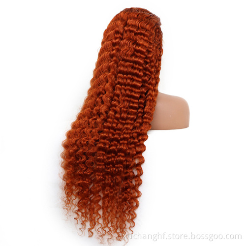 #350 Ginger Colored Wigs Human Hair Lace Front,Custom Color Wig For Black Women, #350 Deep Wave Orange Ginger Human Hair Wig